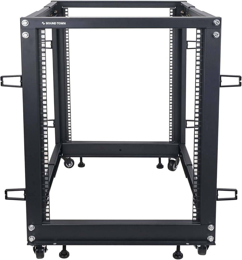 15U Open Frame Server and Network Equipment Rack with Adjustable Depth, Casters, Levelers, Cable Management L52122