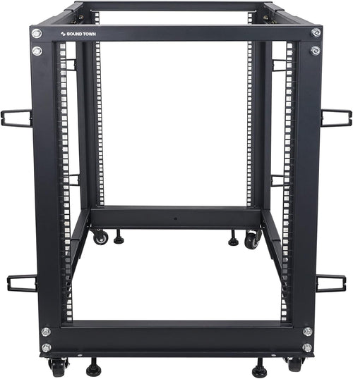 15U Open Frame Server and Network Equipment Rack with Adjustable Depth, Casters, Levelers, Cable Management L52122