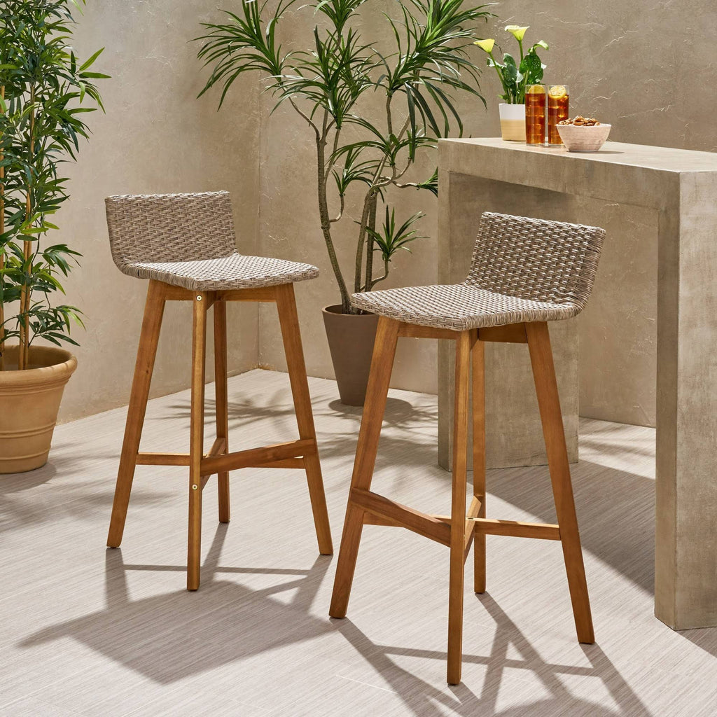 2pk Acacia Wood Wicker Patio Barstools Brown K263