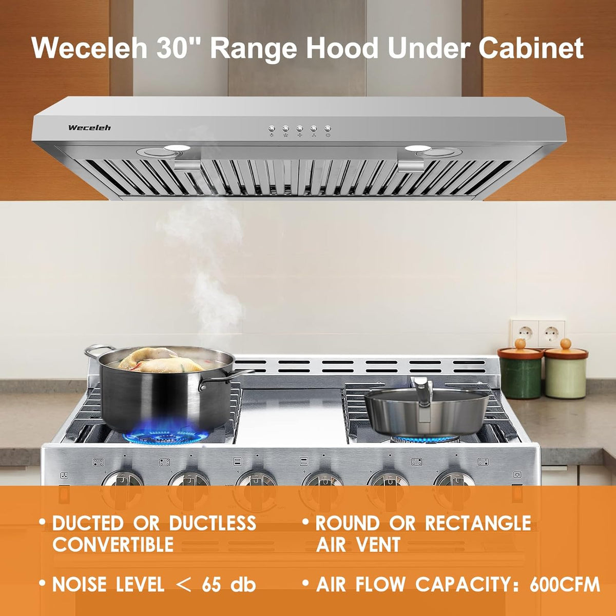 30 Inch Stainless Steel Under Cabinet Range Hood with Baffle Filters and 2 LED Lights F66606