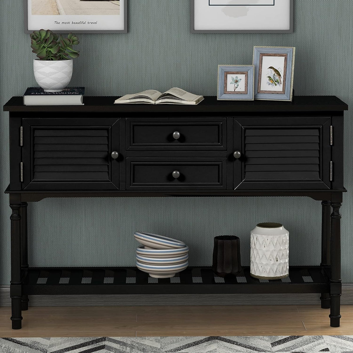 Light Green 6 Drawers Sideboard Cabinet with Bottom Shelf Q3650