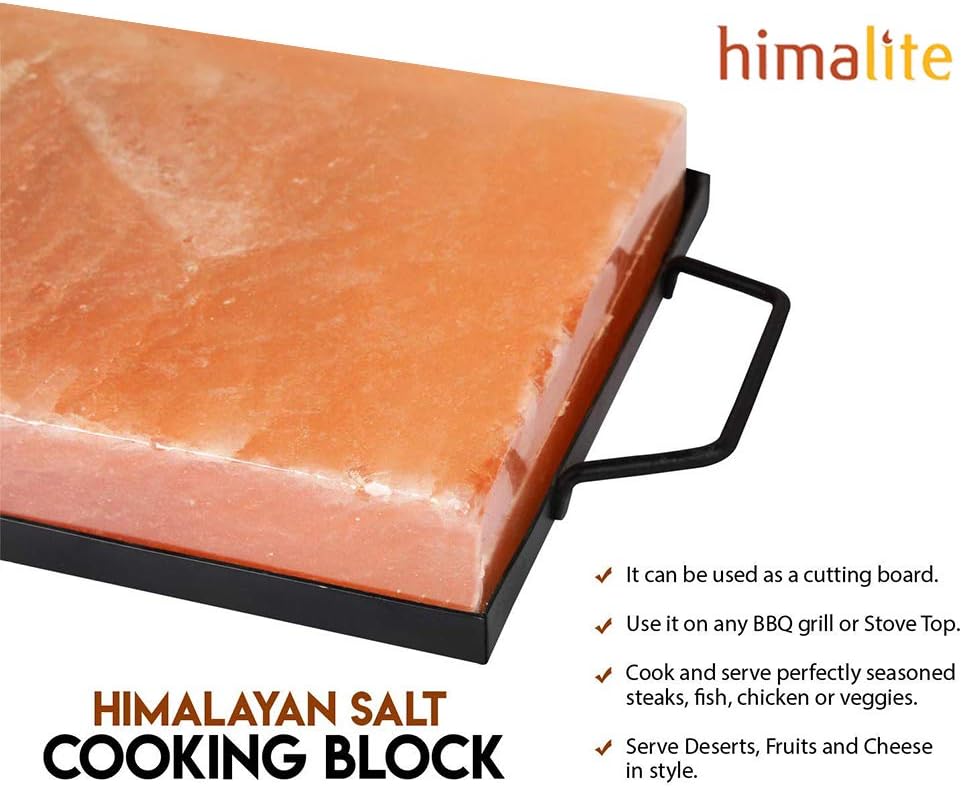Himalayan Pink Salt Block & Metal Tray Set 12” x 8” x 1.5” Pack of 2 L332873