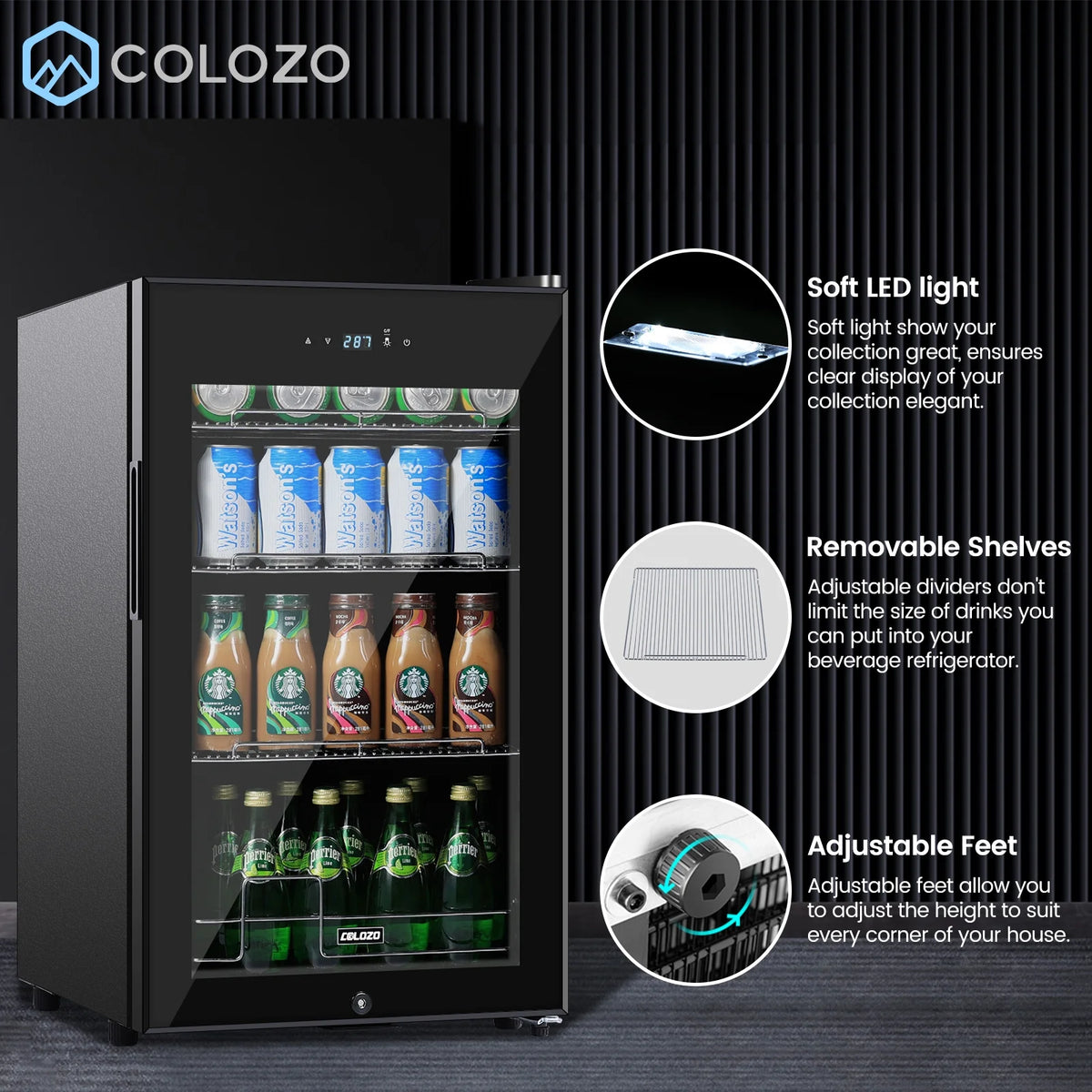 Black 96 Cans Beverage Refrigerator with Glass Door L82555