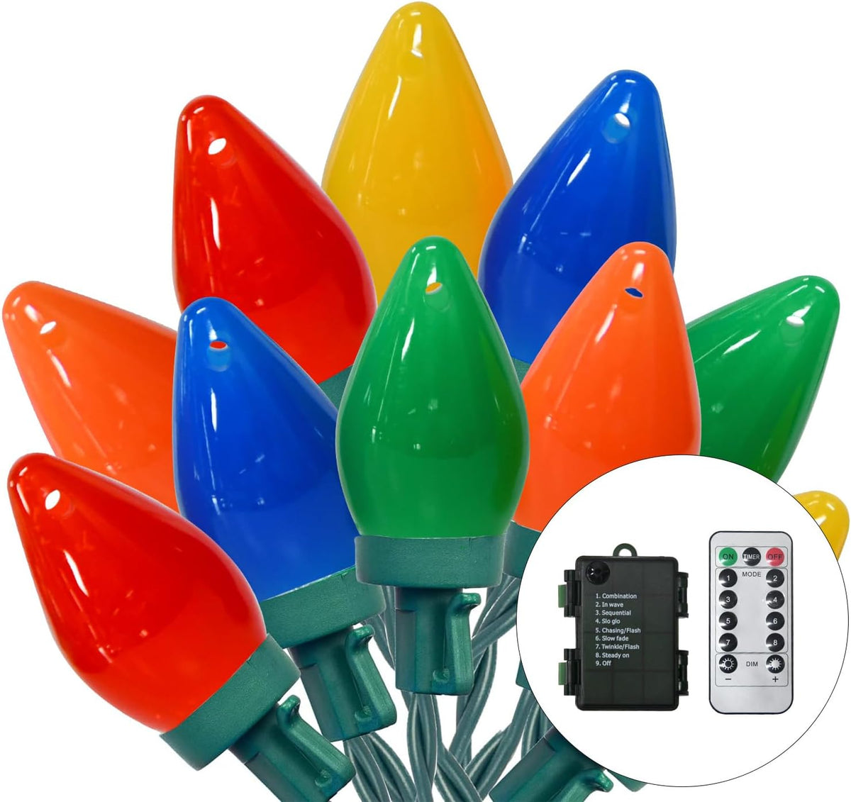 27.5FT C7 LED Christmas Lights with Remote, 8 Mode, 50 Light Bulbs X39712