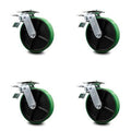 8 inch Green Poly on Steel Caster Set with Roller Bearing and Total Lock Brake D4220