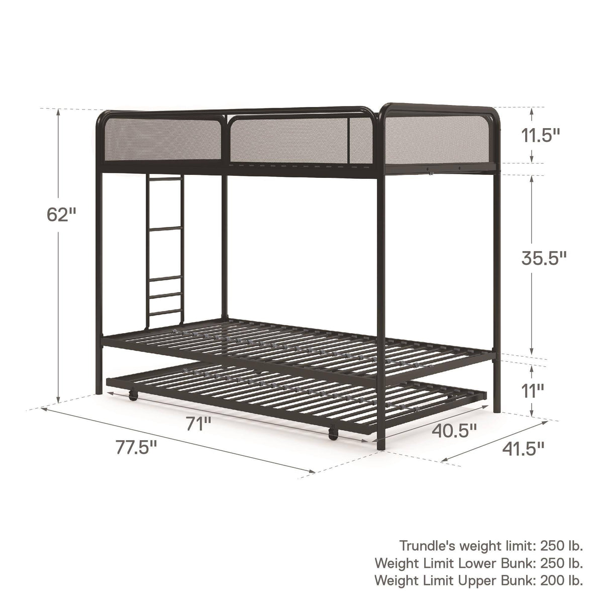 Black Triple Twin Bunk Bed J129
