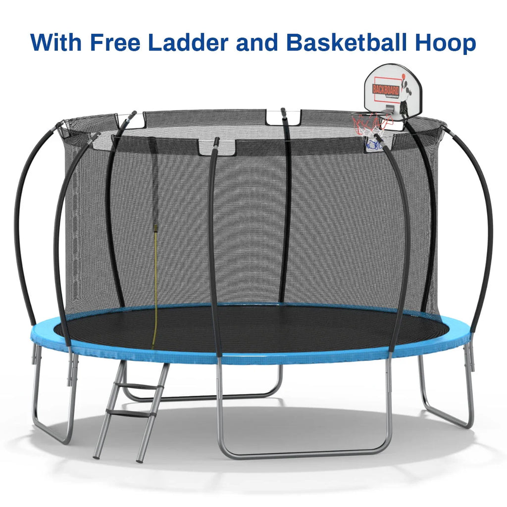 12 ft Trampoline with Enclosure and Basketball Hoop B64156