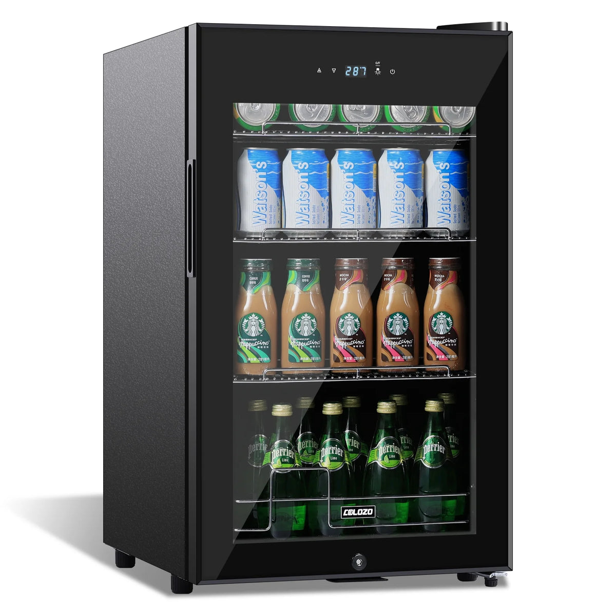 Black 96 Cans Beverage Refrigerator with Glass Door L82555