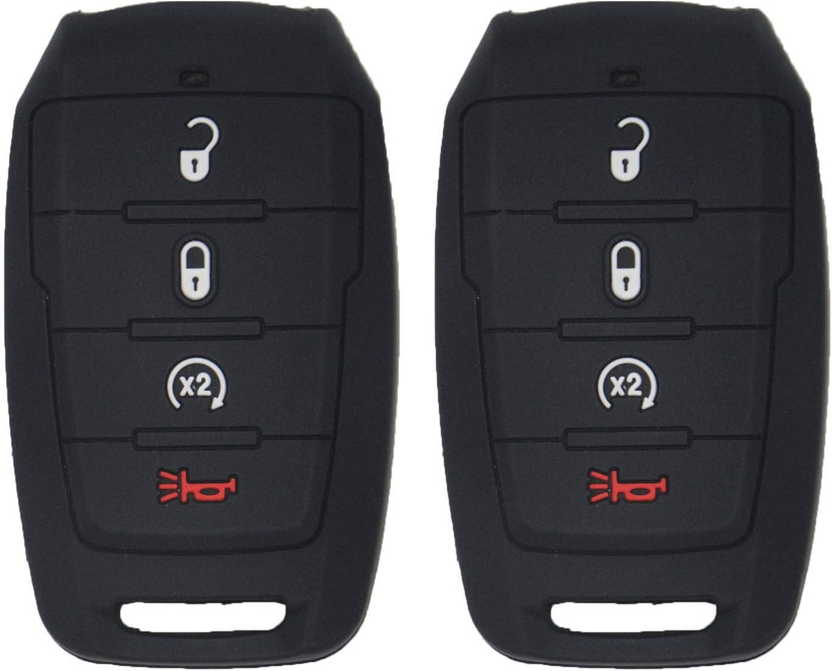2pcs Silicone Rubber Smart Key Fob Cover Case Black+Red P2731
