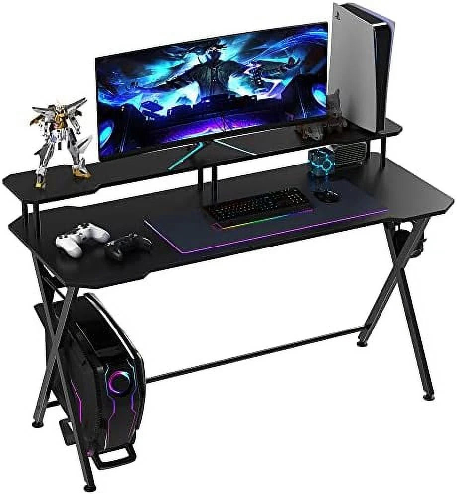 55 Inch Black Gaming Desk with Monitor Stand P57989