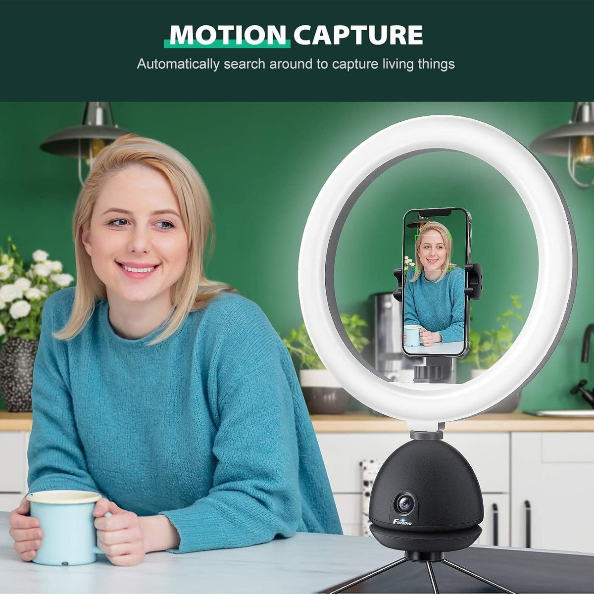 Auto Face Tracking Phone Holder with 10'' Selfie Ring Light and Tripod Stand R96946