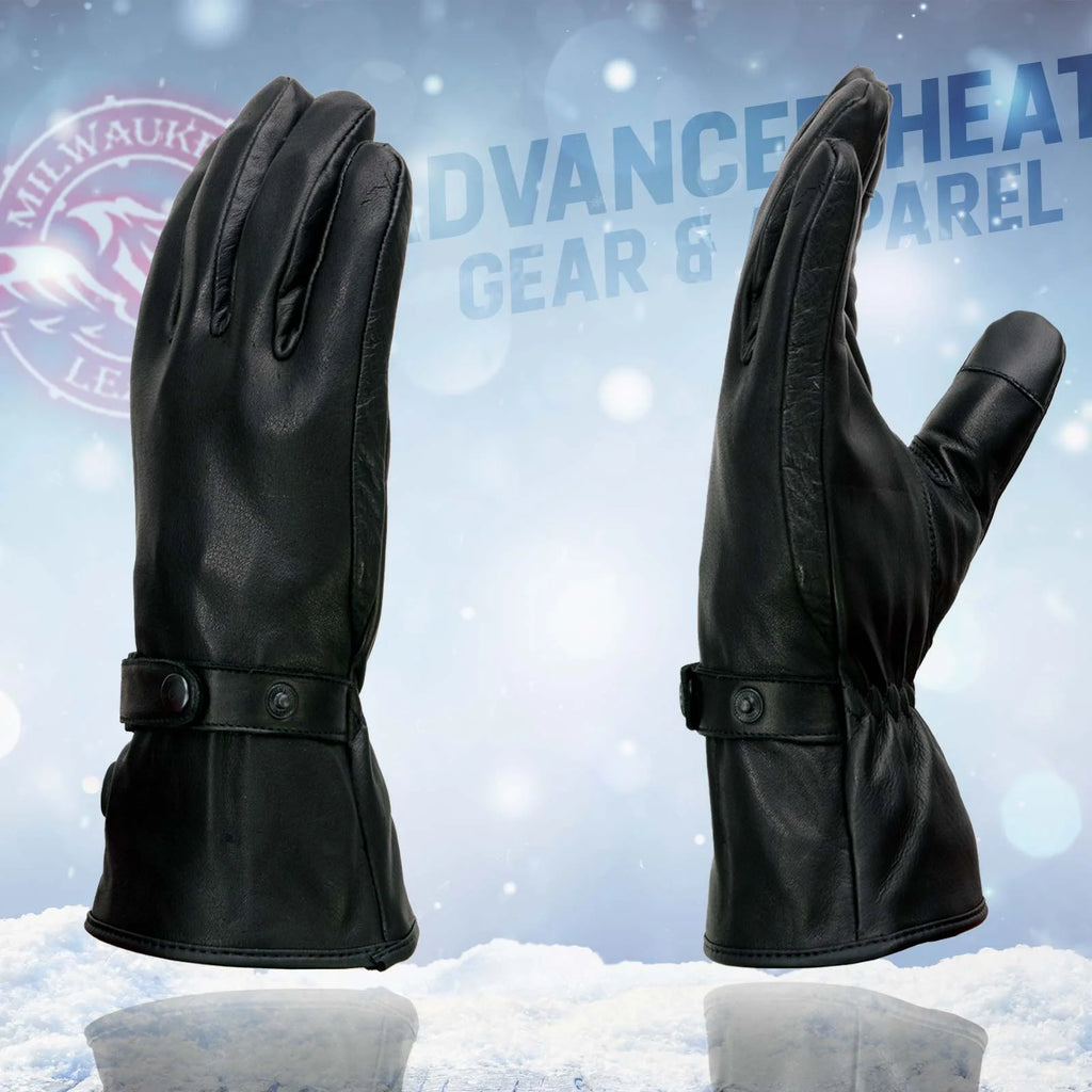 Black Leather Heated Winter Gloves with Battery X-Large E264484