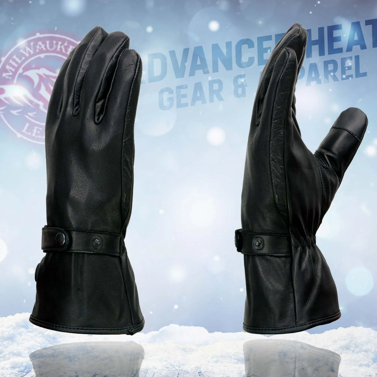 Black Leather Heated Winter Gloves with Battery X-Large E264484