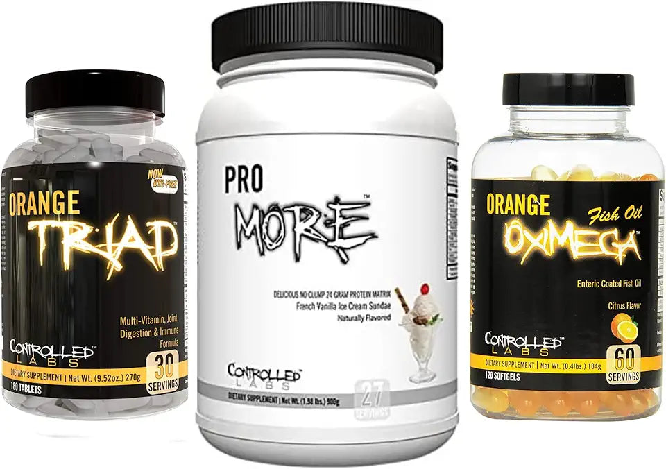 Orange Triad 30 Serv, Fish Oil 120 Softgels, Protein French Vanilla Ice Cream Sundae W196608