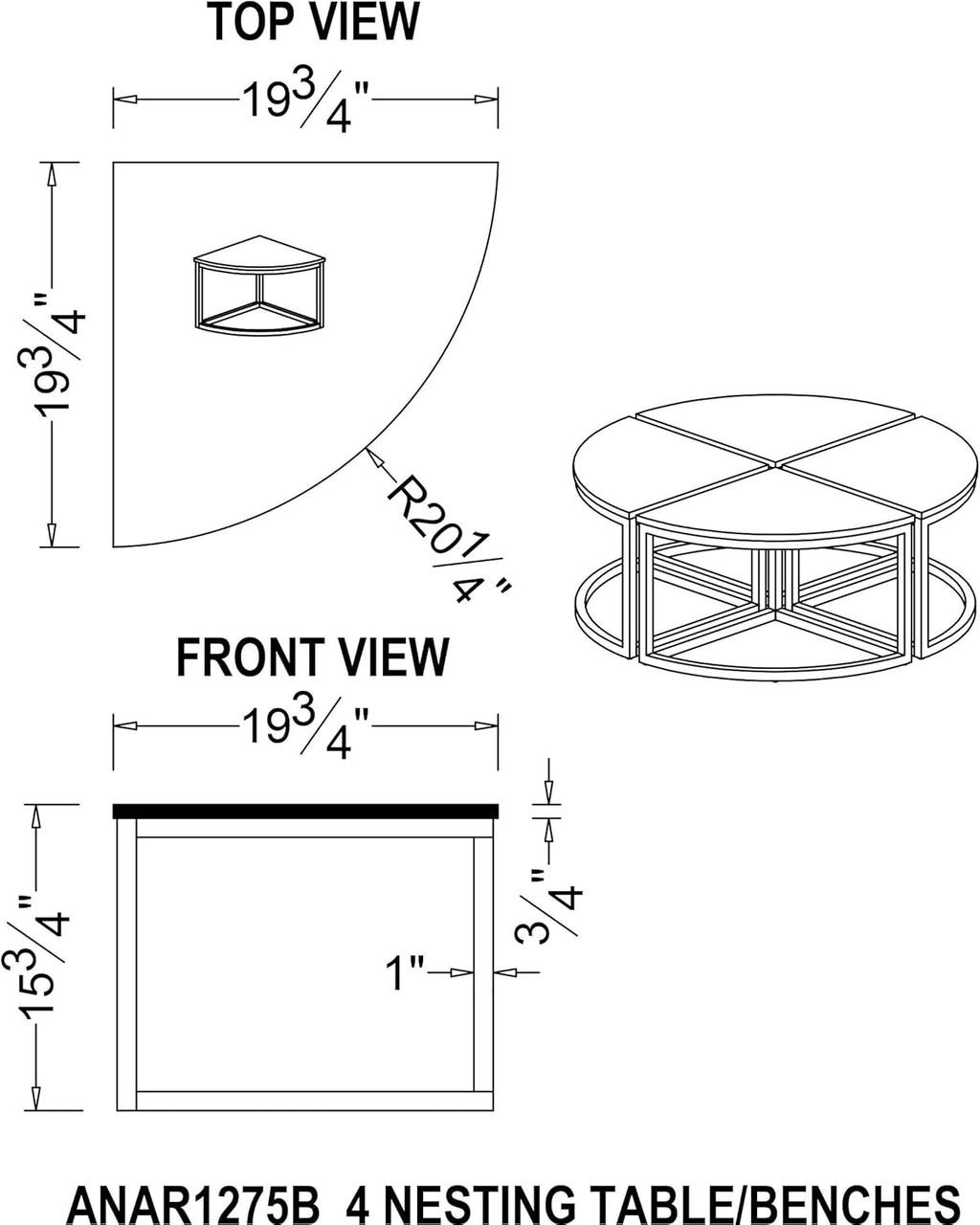 Set of 4 Round Wedge Wood Table J31690