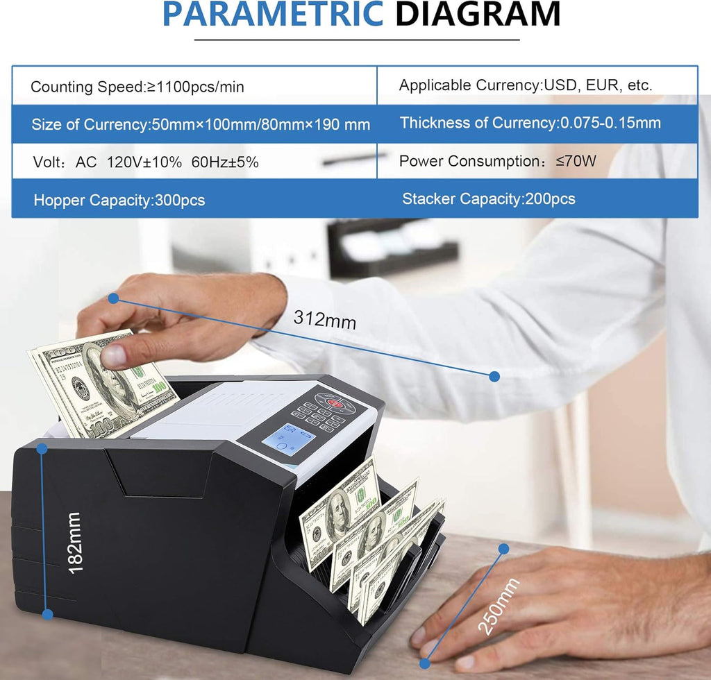 Money Counter with UV/MG/MT/IR/DD Counterfeit Detection Cash Bill Counting Machine J763612
