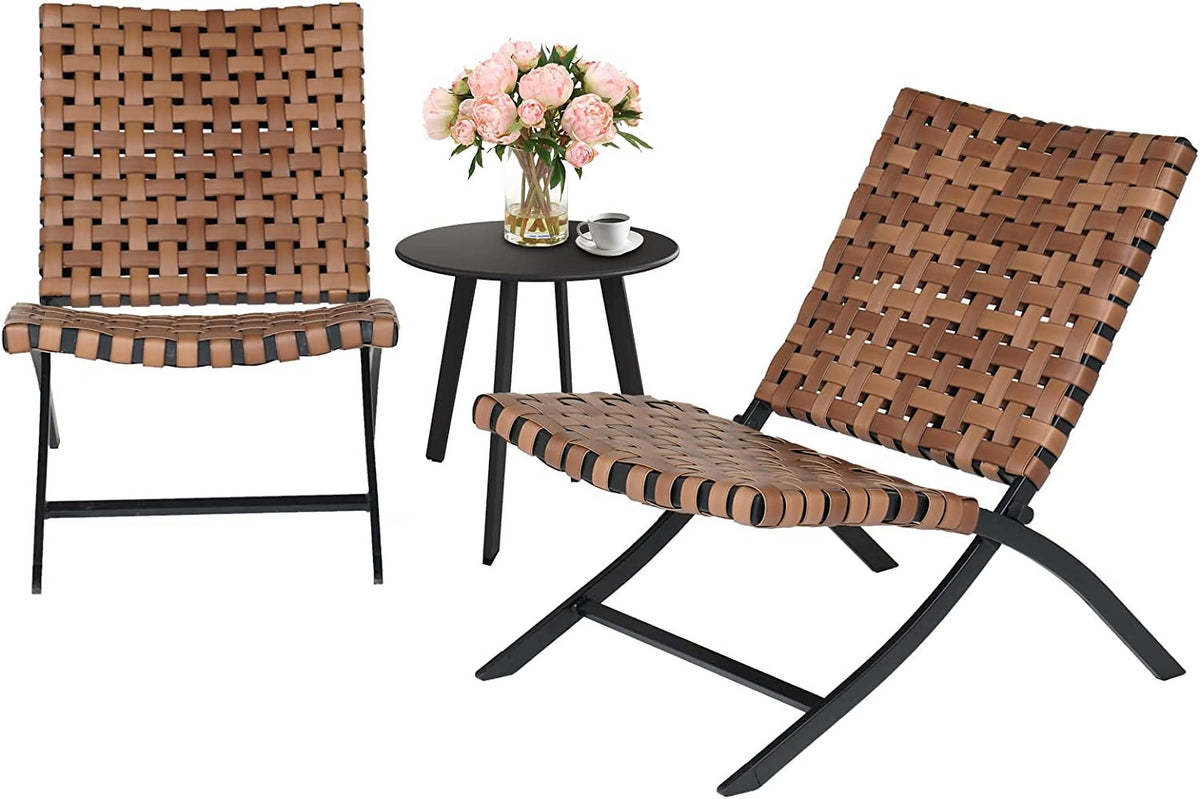 3 Piece Folding Wicker Patio Set with Table and Chairs E858