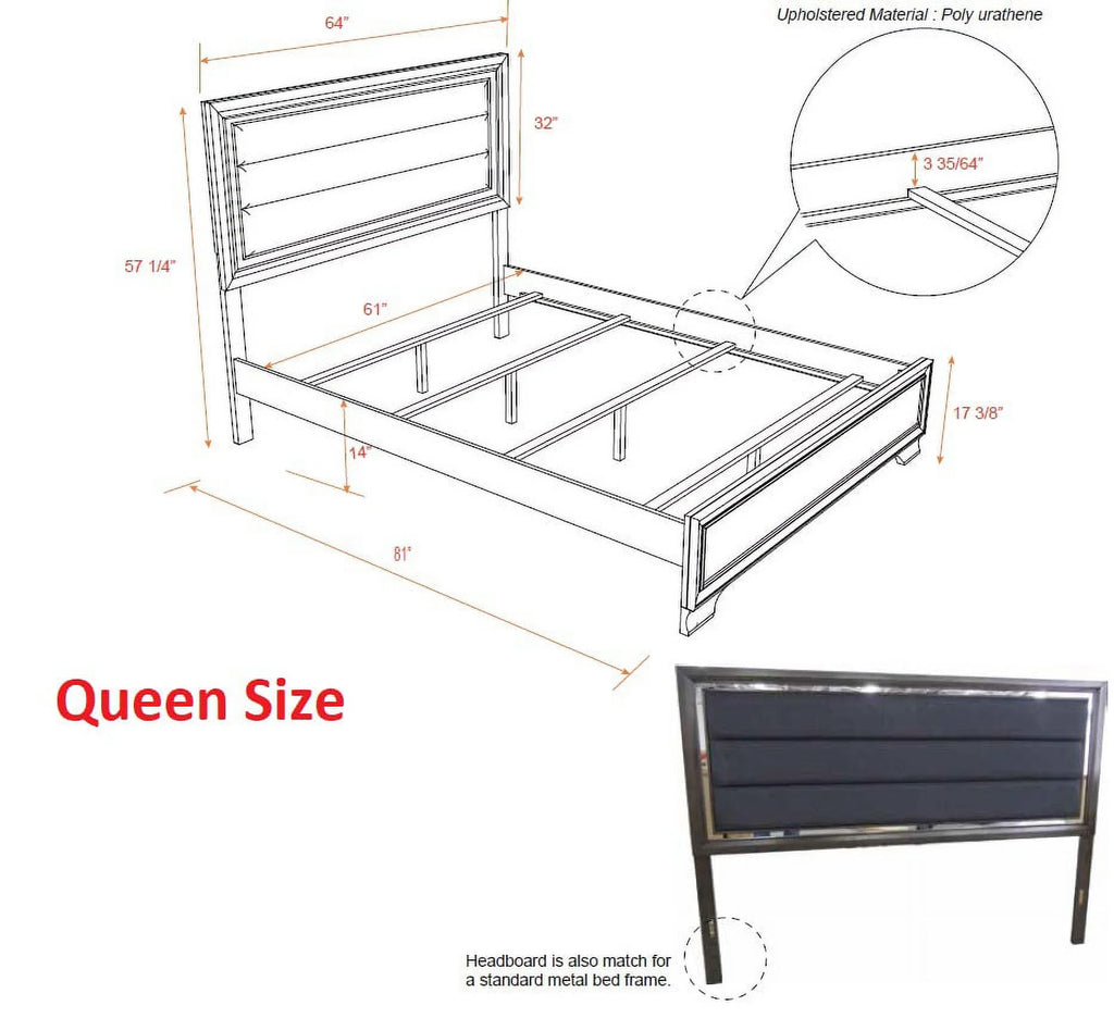5 Piece Queen Size Gray Wood Bedroom Set X968