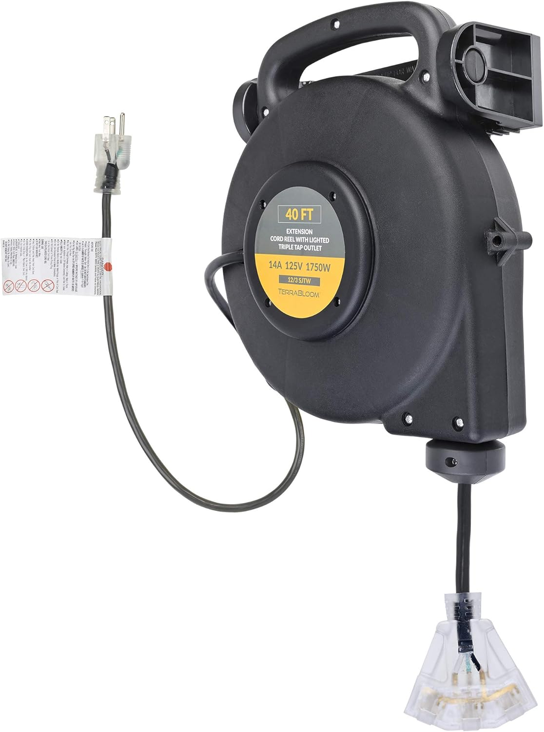 40 Ft 12/3 Retractable Extension Cord Reel with 3 Outlets T334