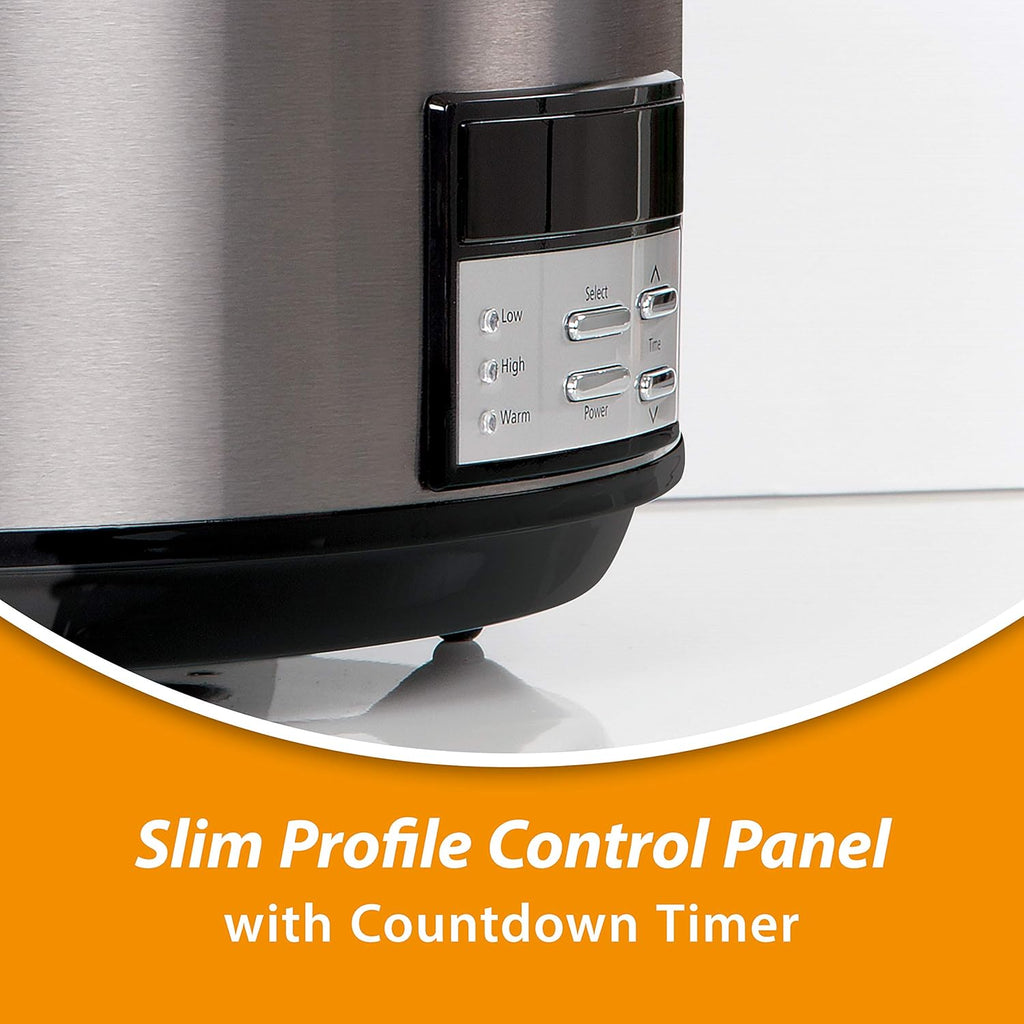 Large 8-Quart Programmable Slow Cooker with Auto Warm Setting, Black Stainless Steel B30153