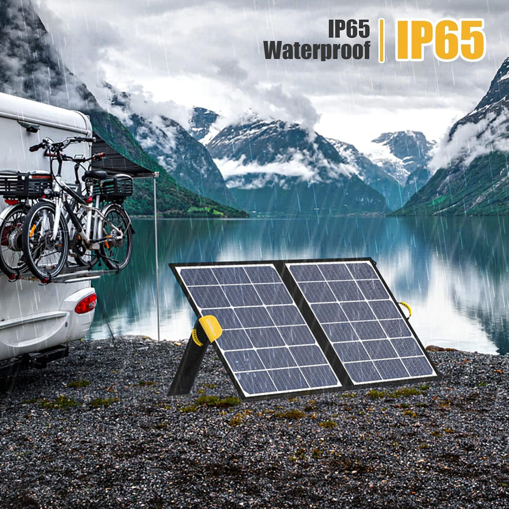 100W Foldable Solar Panel with 10 Connectors, Dual USB & DC Output, IP65 Waterproof M1208