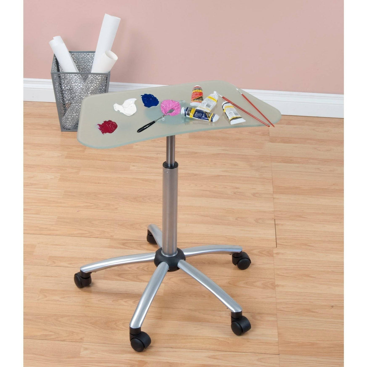 Silver Frosted Glass Mobile Cart V29862