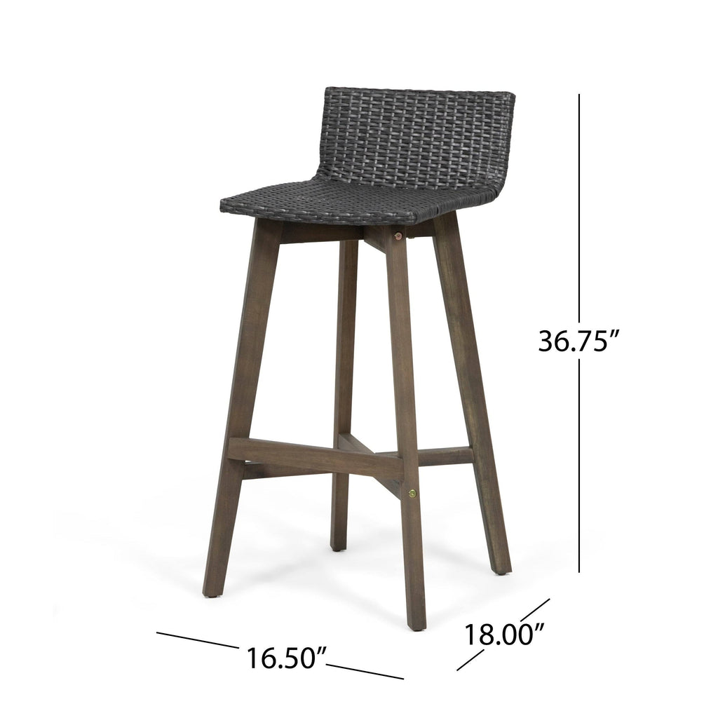 2pk Acacia Wood Wicker Patio Barstools Brown K263