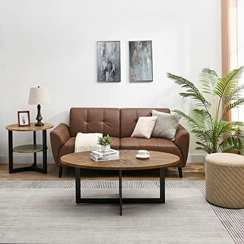 Round Solid Wood Coffee Table with Metal Legs T384