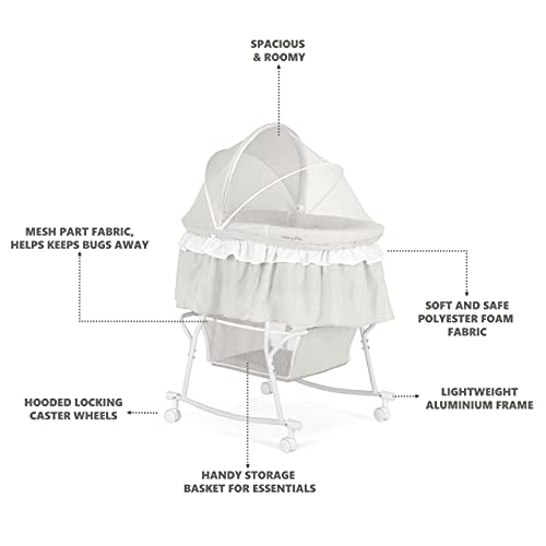Portable 2-in-1 Bassinet & Cradle in Blue and White with Storage Basket U625713