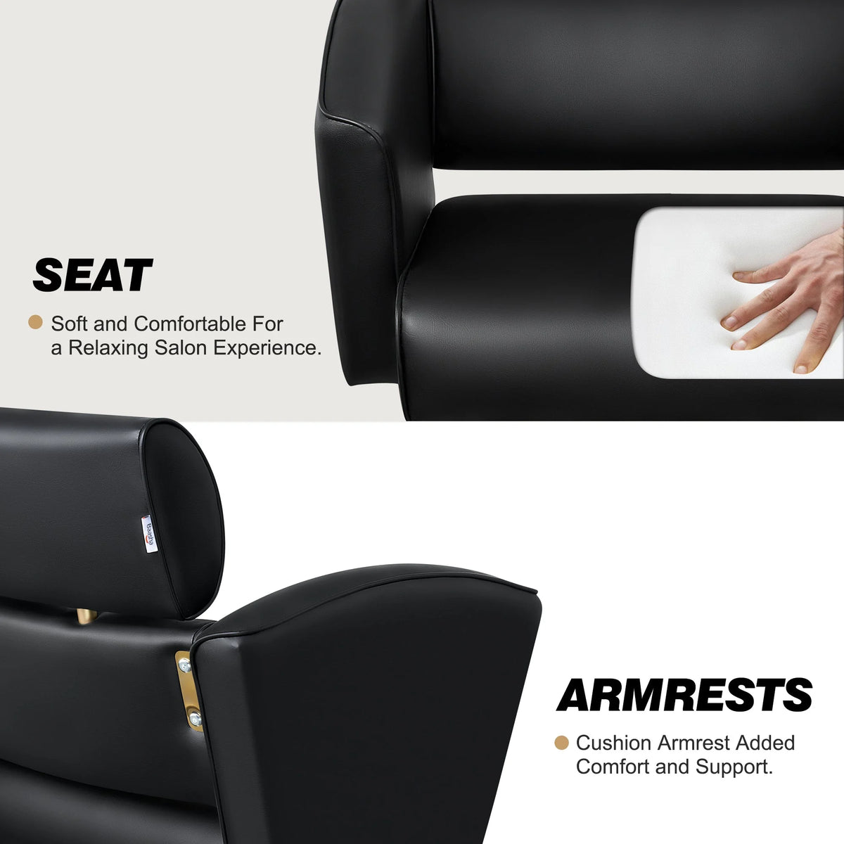 Gold Salon Chair with Black Leather Upholstery and Adjustable Height W6102