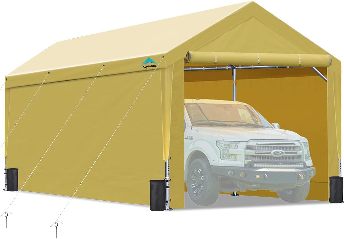 10x20 ft Heavy Duty Steel Carport with Adjustable Height, Sidewalls and Doors M91419