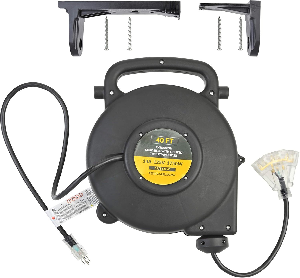 40 Ft 12/3 Retractable Extension Cord Reel with 3 Outlets T334