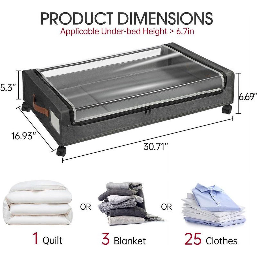 2-Pack Underbed Storage Boxes with Silent Wheels and Clear PVC Window C216373