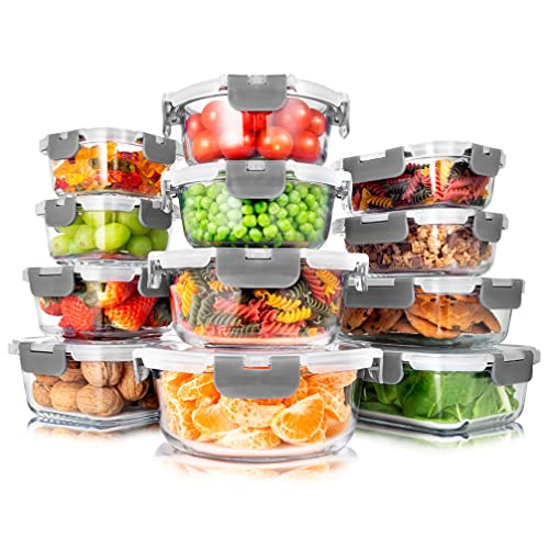 12-Piece Airtight Glass Food Storage Containers with Lids, Gray Y406849