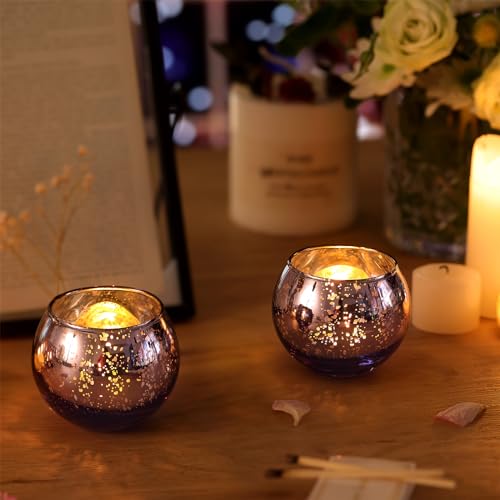 Round Gold Mercury Glass Candle Holder Set of 12 A161394