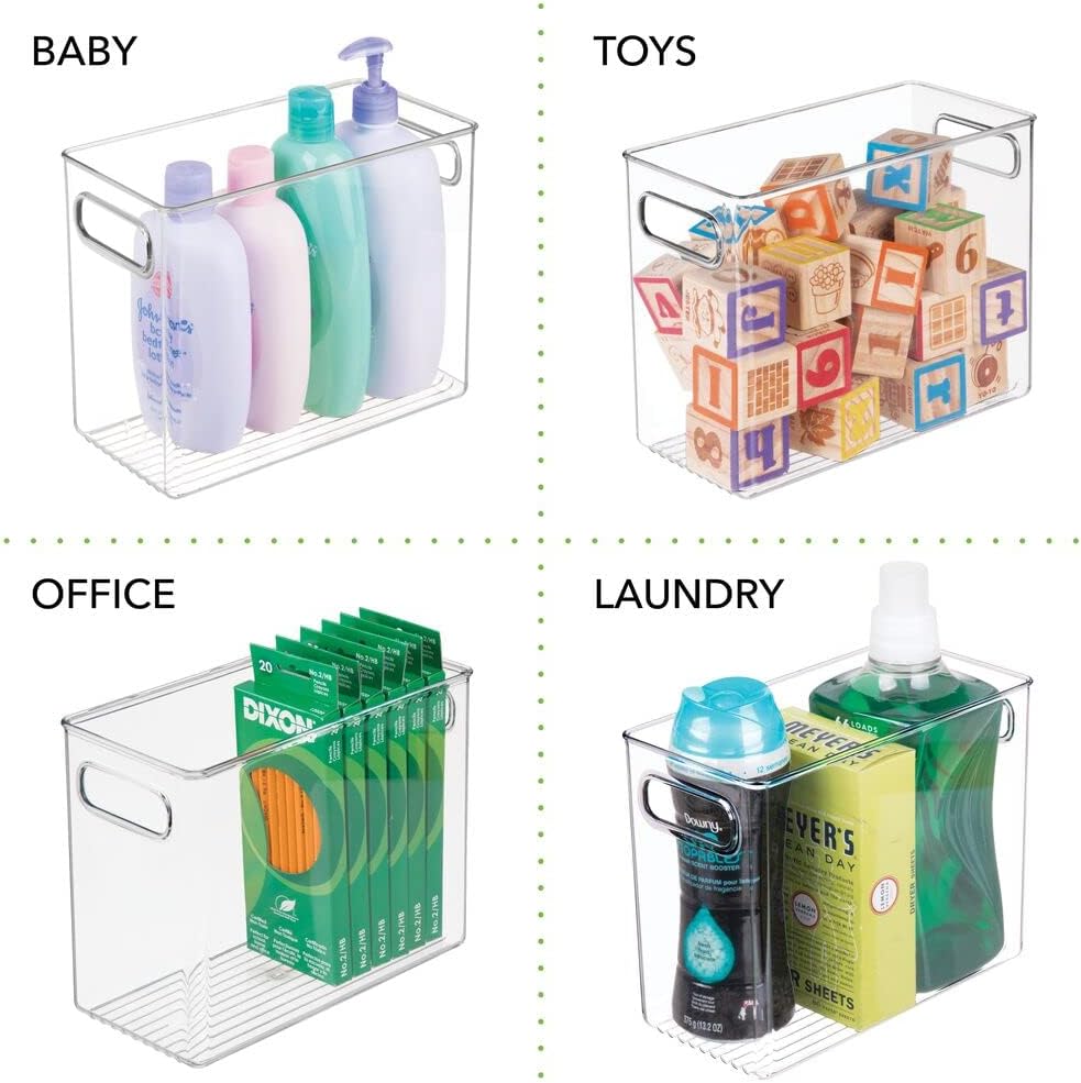 Clear Plastic Storage Basket Bin with Handles H3390
