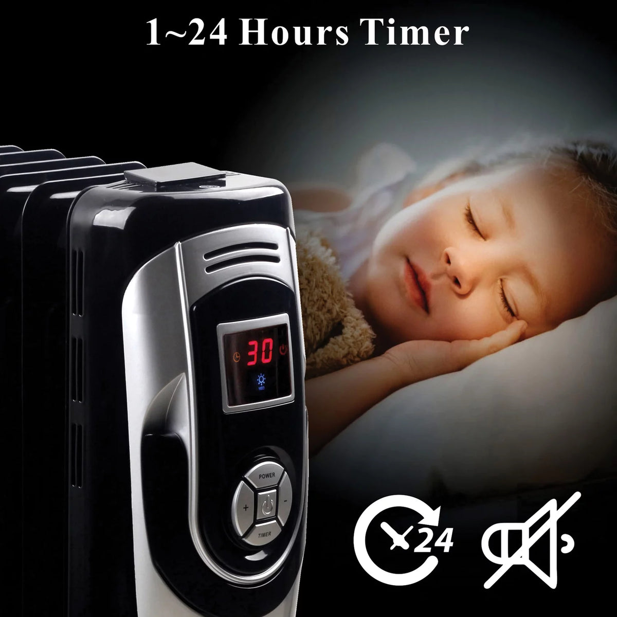 3-Setting 1,500-Max 7-Fin Portable Oil-Filled Radiator Heater with Digital Display U6712