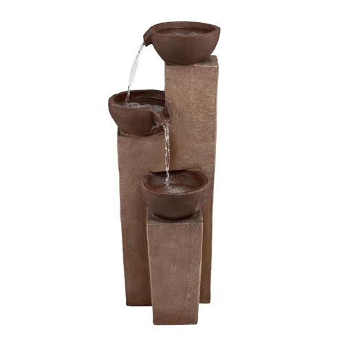 41” Outdoor 3-Tiered Weathered Stone Water Fountain W3307