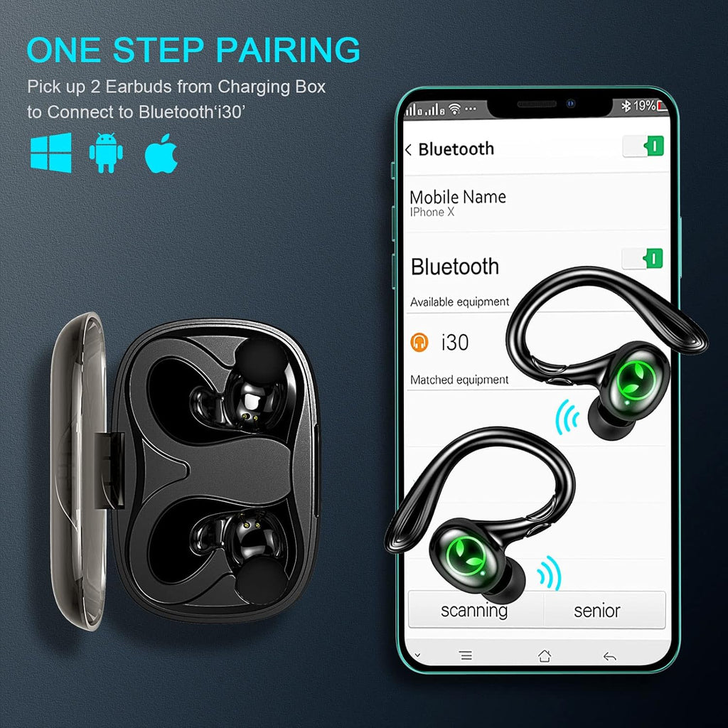 Wireless Earbuds with Earhooks, IP7 Waterproof, 40H Playtime, Pack of 2 K73416