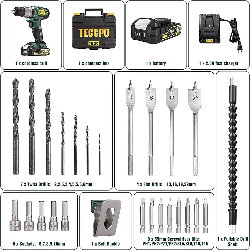 Cordless Drill Set, 29Pcs Power Drill Set, 310 In-lbs, 2-Speed, 21+1 Torque Setting, 2.0Ah Battery & Fast Charger J497