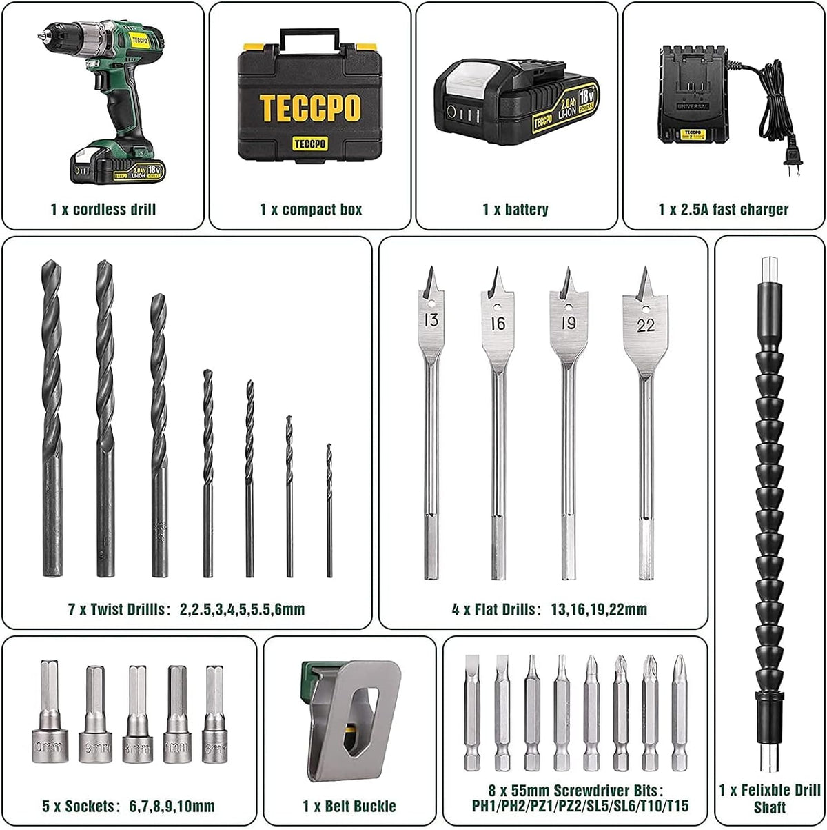Cordless Drill Set, 29Pcs Power Drill Set, 310 In-lbs, 2-Speed, 21+1 Torque Setting, 2.0Ah Battery & Fast Charger J497