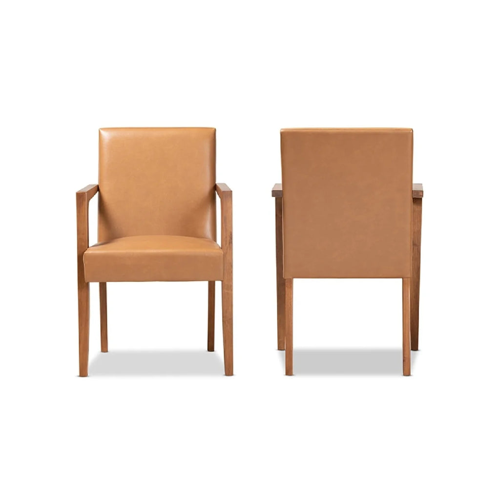 Tan Faux Leather Upholstered Wood 2-Piece Armchair Set Q266593