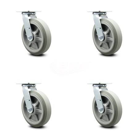 8 inch Thermoplastic Rubber Wheel Swivel Caster Set with Roller Bearings Q27761
