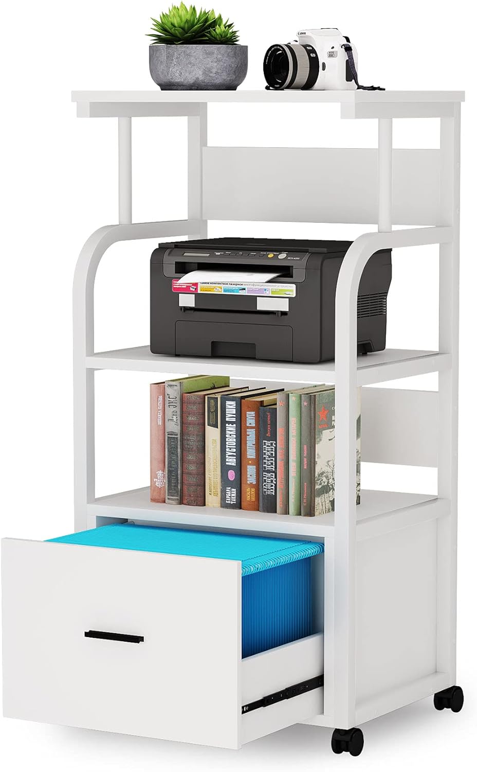 Black Mobile File Cabinet with Printer Shelf U1394