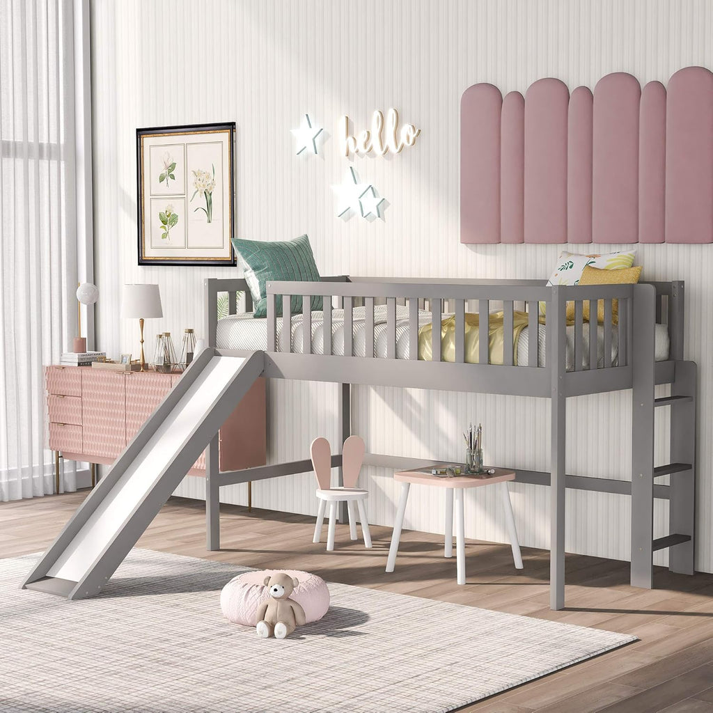 Twin Loft Beds with Slide and Staircase I536