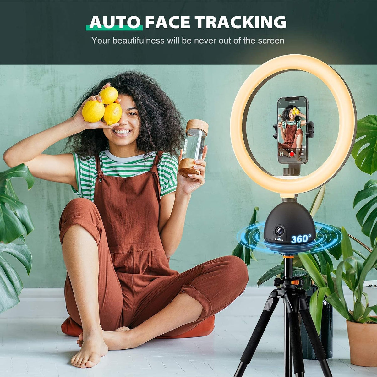 Auto Face Tracking Phone Holder with 10'' Selfie Ring Light and Tripod Stand R96946
