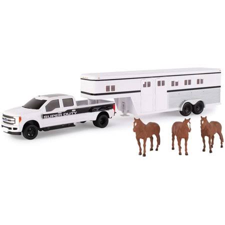 White F-350 Pickup Truck with Horse Trailer and Horses (1:32 Scale) M732498