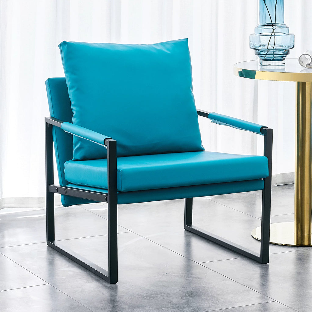 PU Leather Accent Arm Chair Mid Century Modern Upholstered Armchair Metal Frame T771