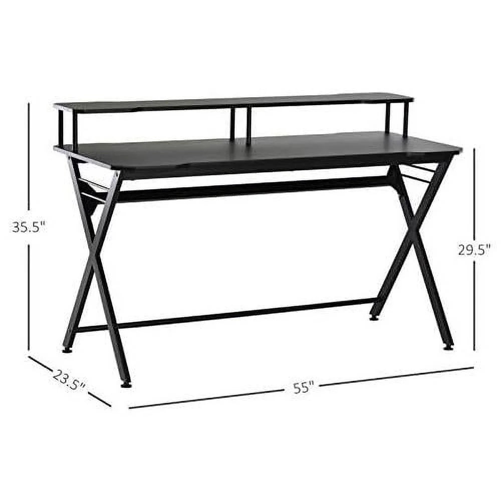 55 Inch Black Gaming Desk with Monitor Stand P57989