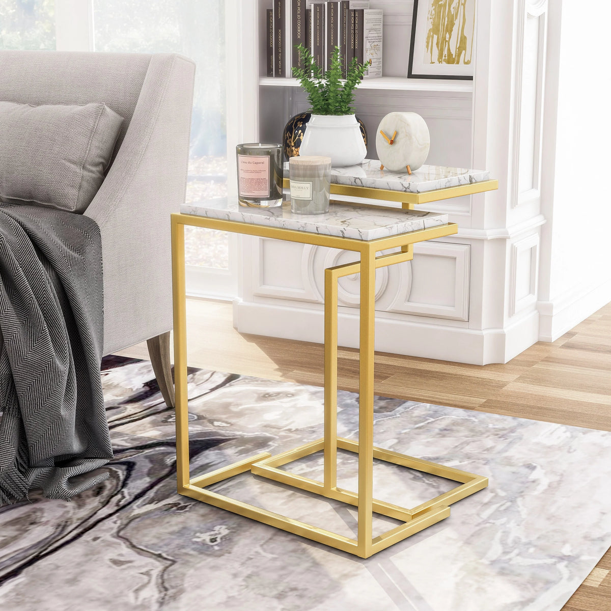 Black Faux Marble 2-Piece Nesting Tables Set G4874